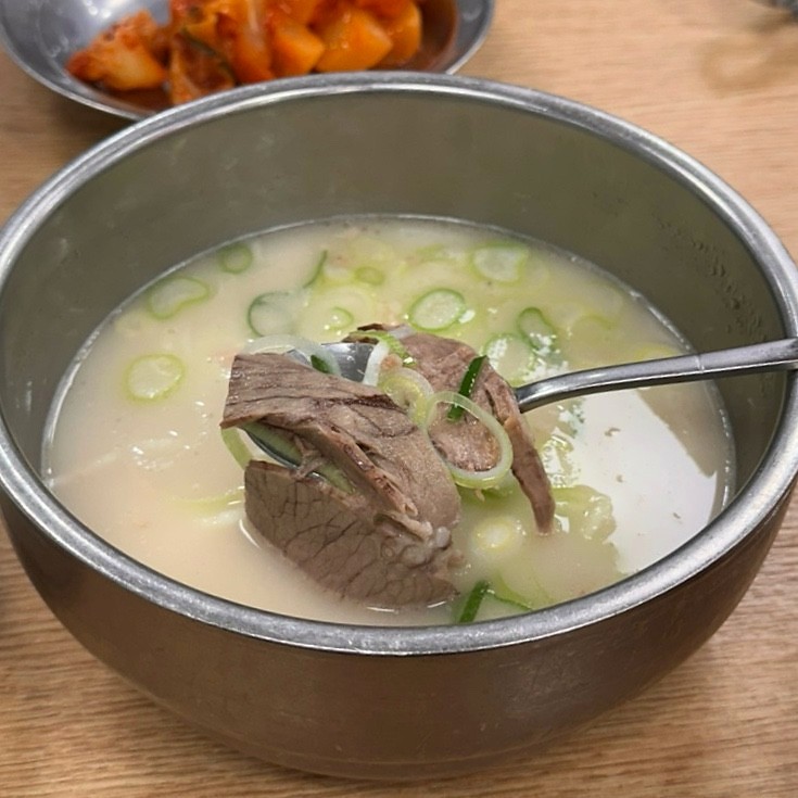 乳白雪浓汤与牛肉、葱花